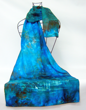 Load image into Gallery viewer, Silk Habotai Scarf The Green kingfisher
