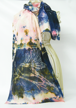 Load image into Gallery viewer, Silk Habotai Scarf The Navy Longtail Tit
