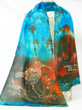 Load image into Gallery viewer, A Silk Scarf Light Weight The Rustic Curlew Aqua Copper
