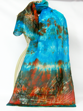 Load image into Gallery viewer, A Silk Scarf Light Weight The Rustic Curlew Aqua Copper
