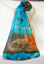 Load image into Gallery viewer, A Silk Scarf Light Weight The Rustic Curlew Aqua Copper
