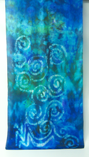 Load image into Gallery viewer, The_celtic_spiral_design_is_hand_drawn_by_Louise_in_wax_creating_wonderful_textures_with_subtle_blends_of_turquoise_blue_and_green_creating_a_mythical_effect
