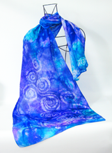 Load image into Gallery viewer, Silk Scarf Violet Aqua Celtic
