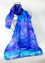 Load image into Gallery viewer, Silk Scarf Violet Aqua Celtic
