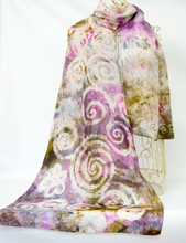 Load image into Gallery viewer, Large Silk Shawl Celtic Pale Pinks and Olive
