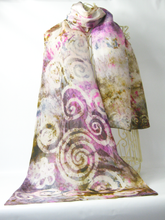 Load image into Gallery viewer, Large Silk Shawl Celtic Pale Pinks and Olive
