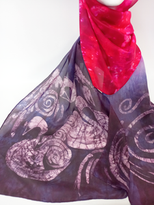 Silk Habotai Shawl Red Swans