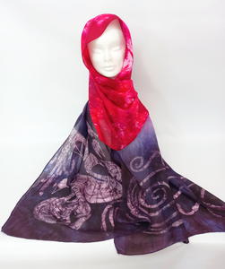 Silk Habotai Shawl Red Swans