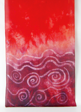 Load image into Gallery viewer, Large Silk Shawl The Children of Lir in Burgundy and scarlet
