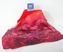 Load image into Gallery viewer, Large Silk Shawl The Children of Lir in Burgundy and scarlet

