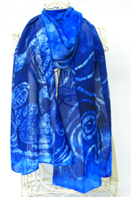 Load image into Gallery viewer, A_large_silk_shawl_in_shades_of_blue_inspired_by_the_Celtic_fairytale_the_children_of_Lir_a_gift_idea_for_her
