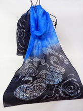 Load image into Gallery viewer, Large Silk Habotai Shawl Blue and Charcoal Children of Lir
