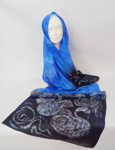 Large Silk Habotai Shawl Blue and Charcoal Children of Lir