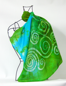 Silk Square Scarf Celtic Green Blue Skies