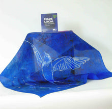Load image into Gallery viewer, Silk Bandana Hand Painted The Swallow in Blue

