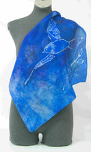 Load image into Gallery viewer, Silk Bandana Hand Painted The Swallow in Blue
