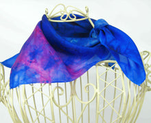 Load image into Gallery viewer, Silk Bandana Hand Painted The Swallow in Blue
