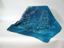 Load image into Gallery viewer, Silk Square Scarf Teal Butterfly
