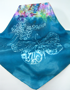 Silk Square Scarf Teal Butterfly