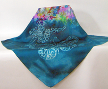 Load image into Gallery viewer, Silk Square Scarf Teal Butterfly
