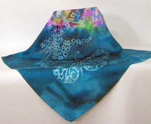 Silk Square Scarf Teal Butterfly