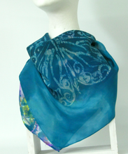 Load image into Gallery viewer, Silk Square Scarf Teal Butterfly
