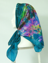 Load image into Gallery viewer, Silk Square Scarf Teal Butterfly
