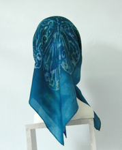 Load image into Gallery viewer, Silk Square Scarf Teal Butterfly
