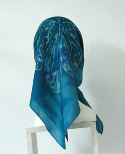 Silk Square Scarf Teal Butterfly