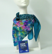 Load image into Gallery viewer, Silk Square Scarf Teal Butterfly
