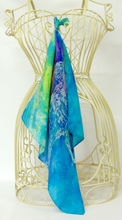 Load image into Gallery viewer, silk_scarf_hanging_from_a_cream_wire_mannequin_infront_of_a_white_background_gift_ideas_for_retirements_anniversaries_and_graduations
