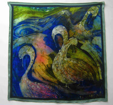 Load image into Gallery viewer, Silk Satin Square Printed The Children of Lir Green

