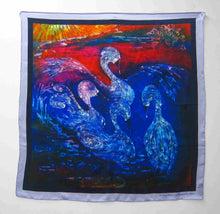 Load image into Gallery viewer, Silk Satin Printed Square The children of Lir Red
