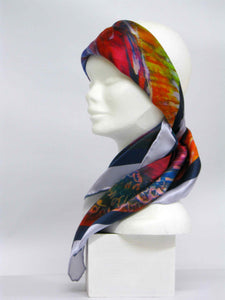 Silk Satin Printed Square The children of Lir Red
