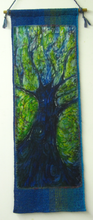 Load image into Gallery viewer, Silk Painting and Handwoven Wall Hanging The Dark Blue Violet Tree of Life
