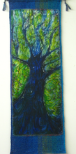 Load image into Gallery viewer, Silk Painting and Handwoven Wall Hanging The Dark Blue Violet Tree of Life
