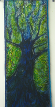 Load image into Gallery viewer, Silk Painting and Handwoven Wall Hanging The Dark Blue Violet Tree of Life
