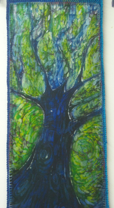 Silk Painting and Handwoven Wall Hanging The Dark Blue Violet Tree of Life