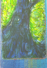 Load image into Gallery viewer, Silk Painting and Handwoven Wall Hanging The Dark Blue Violet Tree of Life

