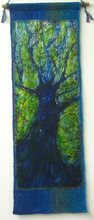 Load image into Gallery viewer, Silk Painting and Handwoven Wall Hanging The Dark Blue Violet Tree of Life
