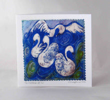 Load image into Gallery viewer, This_hand_made_card_from_an_original_batik_painting_by_Louise_Loughman_is_inspired_by_the_much_loved_Irish_childrens_story+The_Children_of_Lir_a_lovely_card_that_can_be_kept_and_framed

