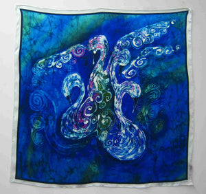 Silk Satin Printed Square The Children of Lir Blue and Pink