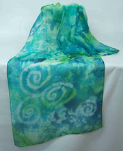 Load image into Gallery viewer, Silk Chiffon Scarf Green Celtic
