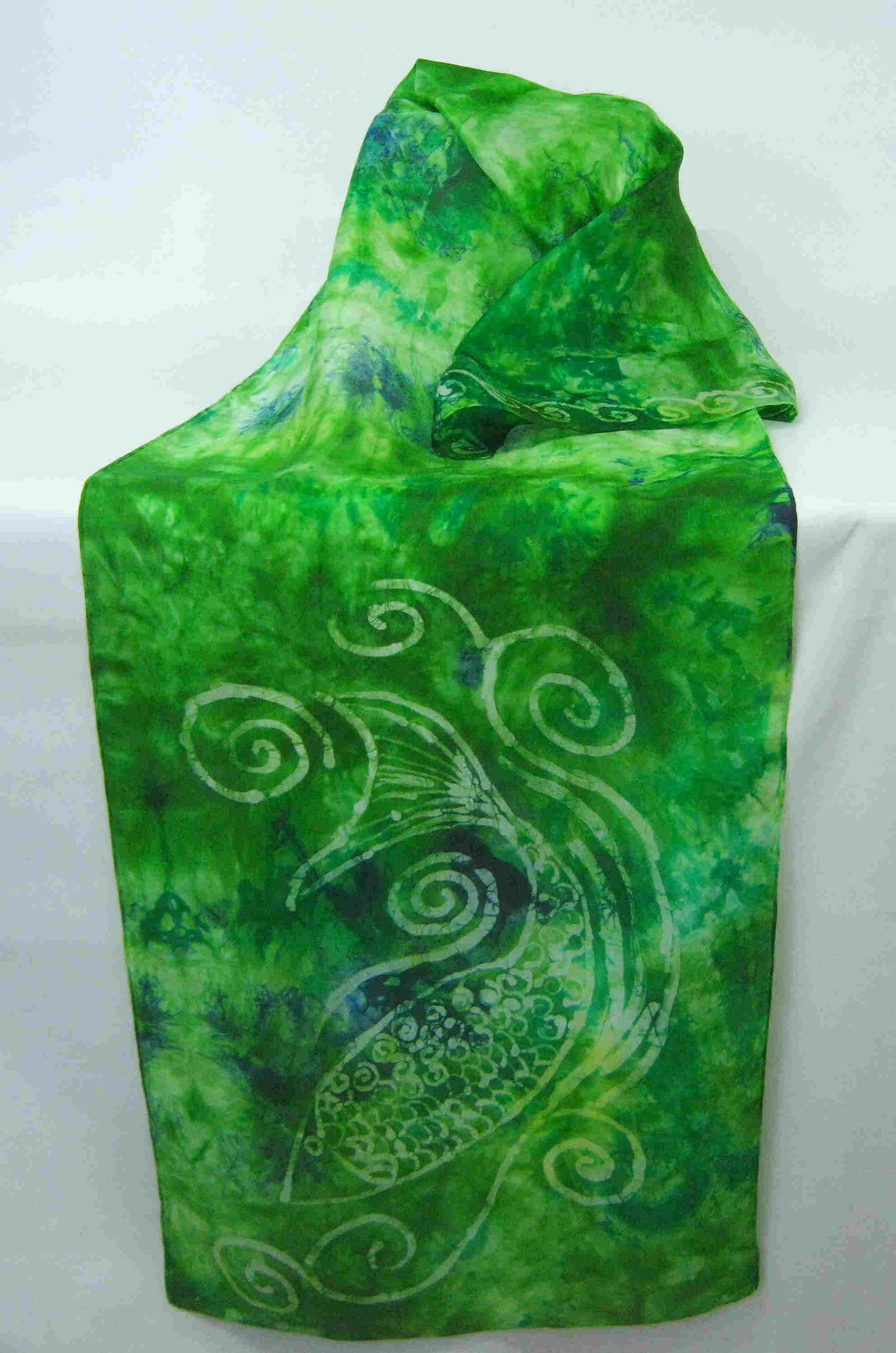 Silk Scarf Light Weight Celtic Green Fish