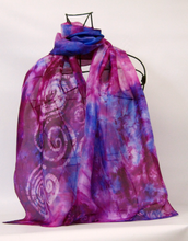 Load image into Gallery viewer, Silk Scarf Light Weight Pink Purple Celtic
