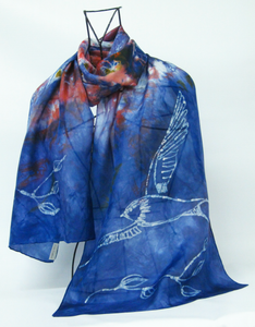 Silk Habotai Scarf Swallow Deep Orange