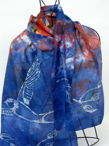 Silk Habotai Scarf Swallow Deep Orange