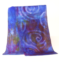 Load image into Gallery viewer, Silk Satin Neck Scarf Dark Blue Purple Spirals
