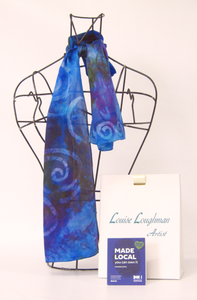Silk Satin Neck Scarf Dark Blue Purple Spirals