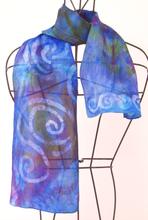 Load image into Gallery viewer, Silk Satin Neck Scarf Dark Blue Purple Spirals
